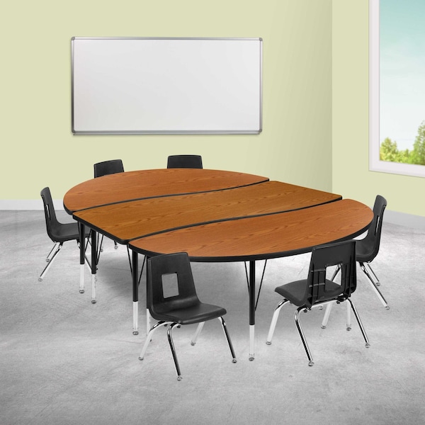 Flash Furniture 86" Oval Wave Oak Table Set-12" Stack Chairs XU-GRP-12CH-A3060CON-60-OAK-T-P-GG - main